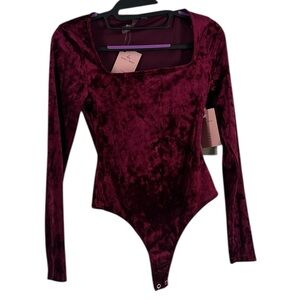 RD style second skin velvet bodysuit square neck burgandy y2k 90's whimsical xs